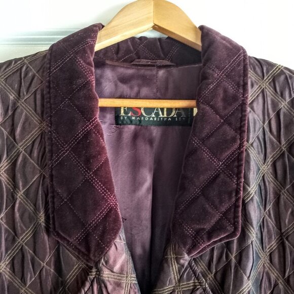 Vintage Burgundy Red Escada Silk Wool Cotton Velvet Quilted Jacket - Picture 5 of 13
